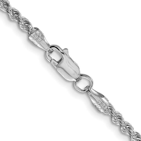 2.5mm Rhodium Plated Sterling Silver Solid Rope Chain Necklace, 24 In - Picture 2 of 5